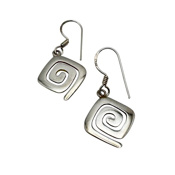 Sterling 925 Silver Spiral Dangle Vintage Earrings Textured Back Design - Picture 1 of 7